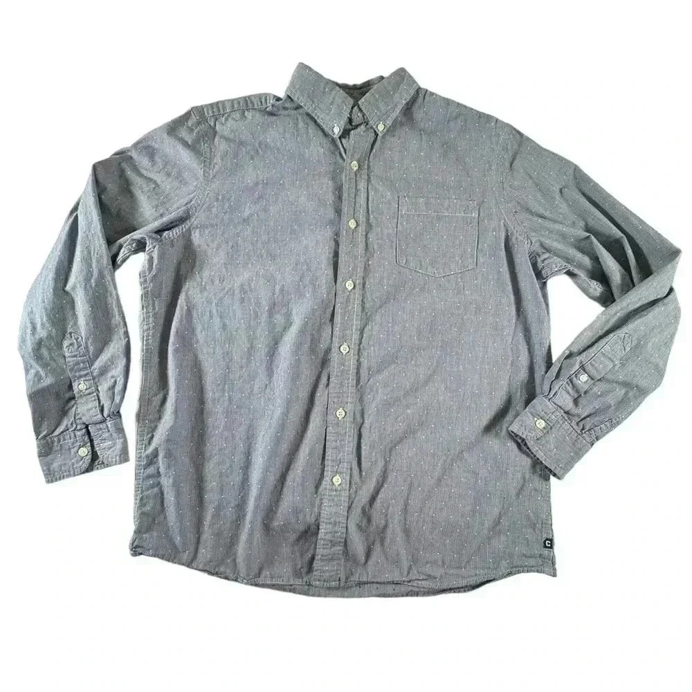 Men's Chaps Large Iconic Poplin 100% Cotton Blue Collar Button Down Shirt